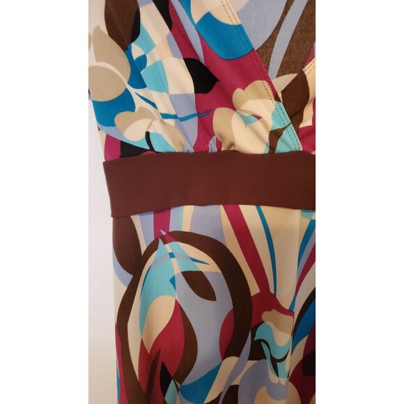 VINTAGE Y2K XOXO Collection Brown Teal 70s Pattern Baby Doll Tie Back Midi Dress - Picture 3 of 6